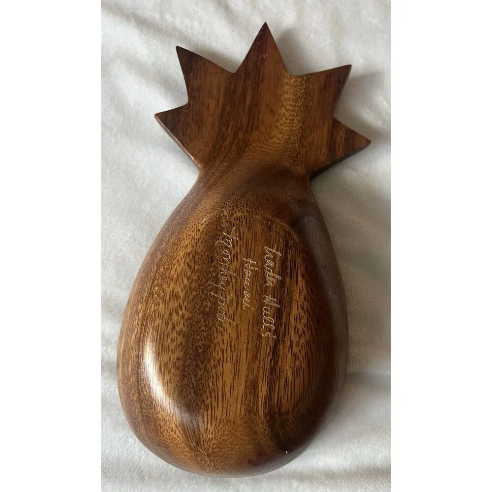 Vtg Trader Hall’s Hawaiian Village Hand-Carved Monkey Pod Pineapple Dish (8.5”)